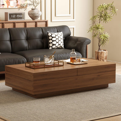 Mid-Century Modern Expandable Coffee Table, 47.2"-81.8" Adjustable Walnut Center Table with Large Hidden Storage for Living Room