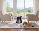 Farmhouse Striped Accent Chair for Living Room Set of 1, Linen Fabric Modern Comfy Armchairs with Cushion, Upholstered Striped Reading Chairs for Bedroom Couch Chair with Wood Legs, Khaki LIVINOVA