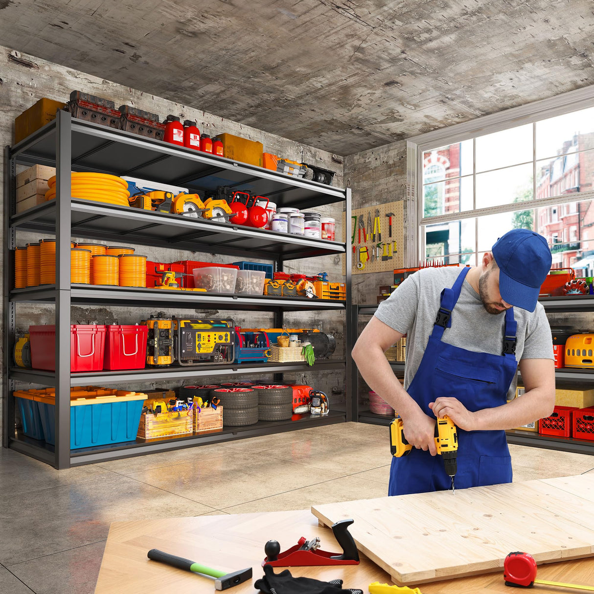 REIBII 78" H Storage Shelves, Garage Shelving Heavy Duty Load 3000LBS, Adjustable Garage Shelving, 5 Tier Metal Shelves Unit for Storage Rack, Basement, 55" W x 26" D x 78" H, Black, 3 Pack REIBII