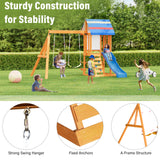 Merax Wooden Playground Sets for Backyards, 3 in 1 Swing and Slide and Climber Set Outdoor Playset for Garden Backyard, Blue Merax