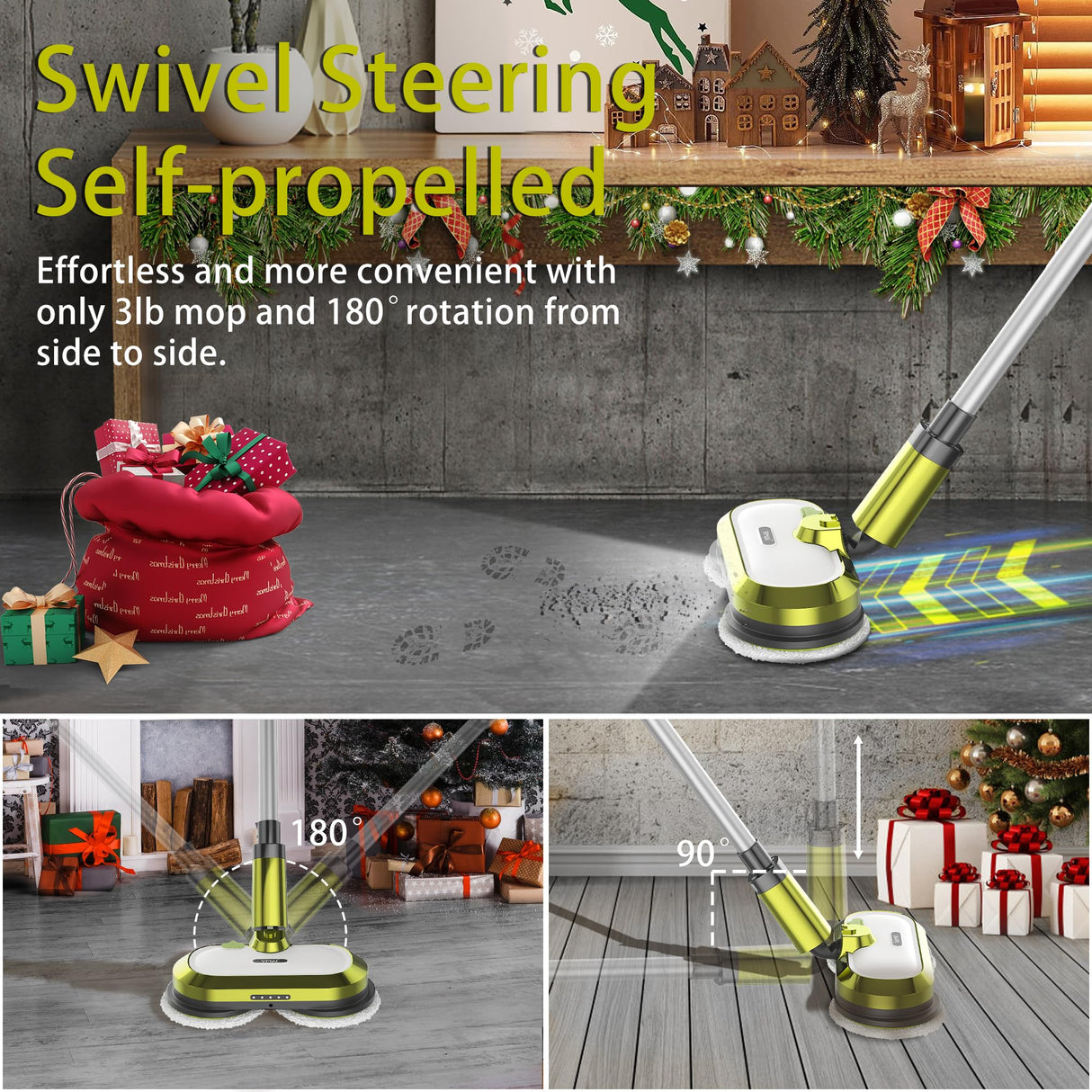 Cordless Electric Mop, Electric Spin Mop with LED Headlight and Water Spray, Up to 60 mins Powerful Floor Cleaner with 300ml Water Tank & Detachable Battery, Super Quiet Cleaning & Waxing VMAI