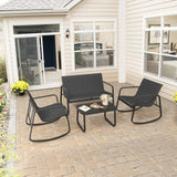 YITAHOME 4 Pieces Patio Furniture Set, Outdoor Textilene Conversation Sets Rocking Bistro Chairs, Loveseat and Glass Table for Living Room Lawn Garden Balcony Poolside Backyard (Black) YITAHOME