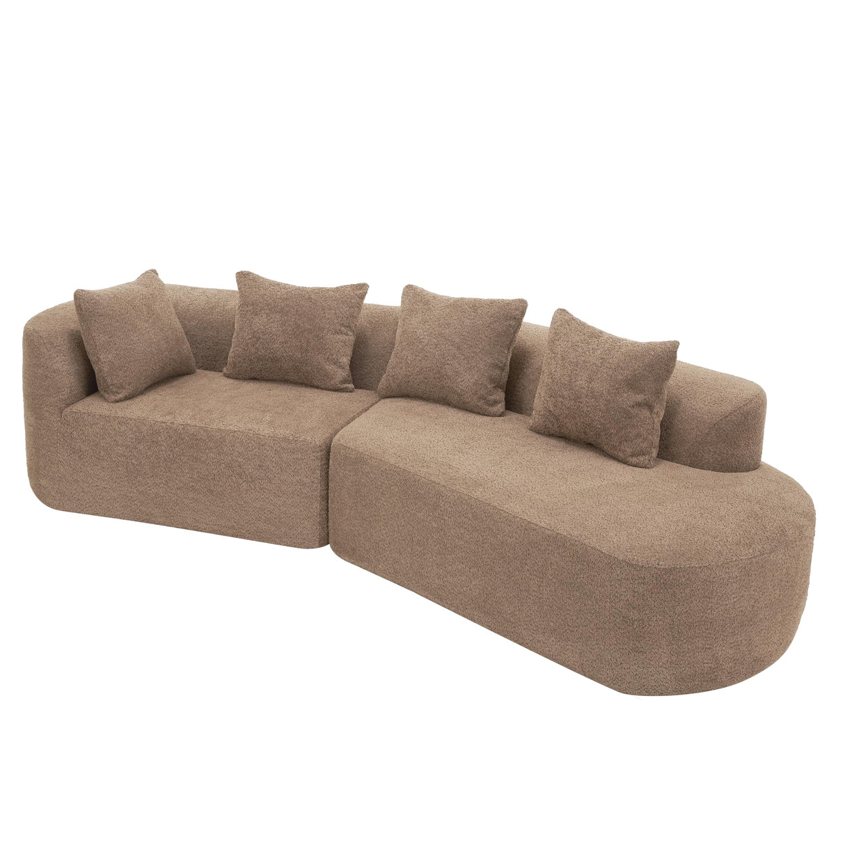 Merax 116" Curved Polyester Sectional Sofa, Modern Pearl Upholstery 3 Seat Cloud Couch with Chaise Lounge & 4 Pillows for Living Room, Camel Merax