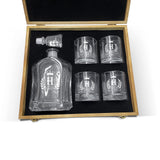 Customized Monogrammed Whiskey Decanter Set - 2 Glasses, Engraved Shield Crown Design - Wedding Decanter with Wood Box Krezy Case