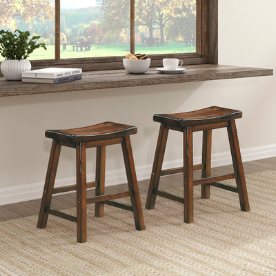 Lexicon Finnian Saddle Wood Dining Stool (Set of 2), 17.5" SH, Distressed Cherry