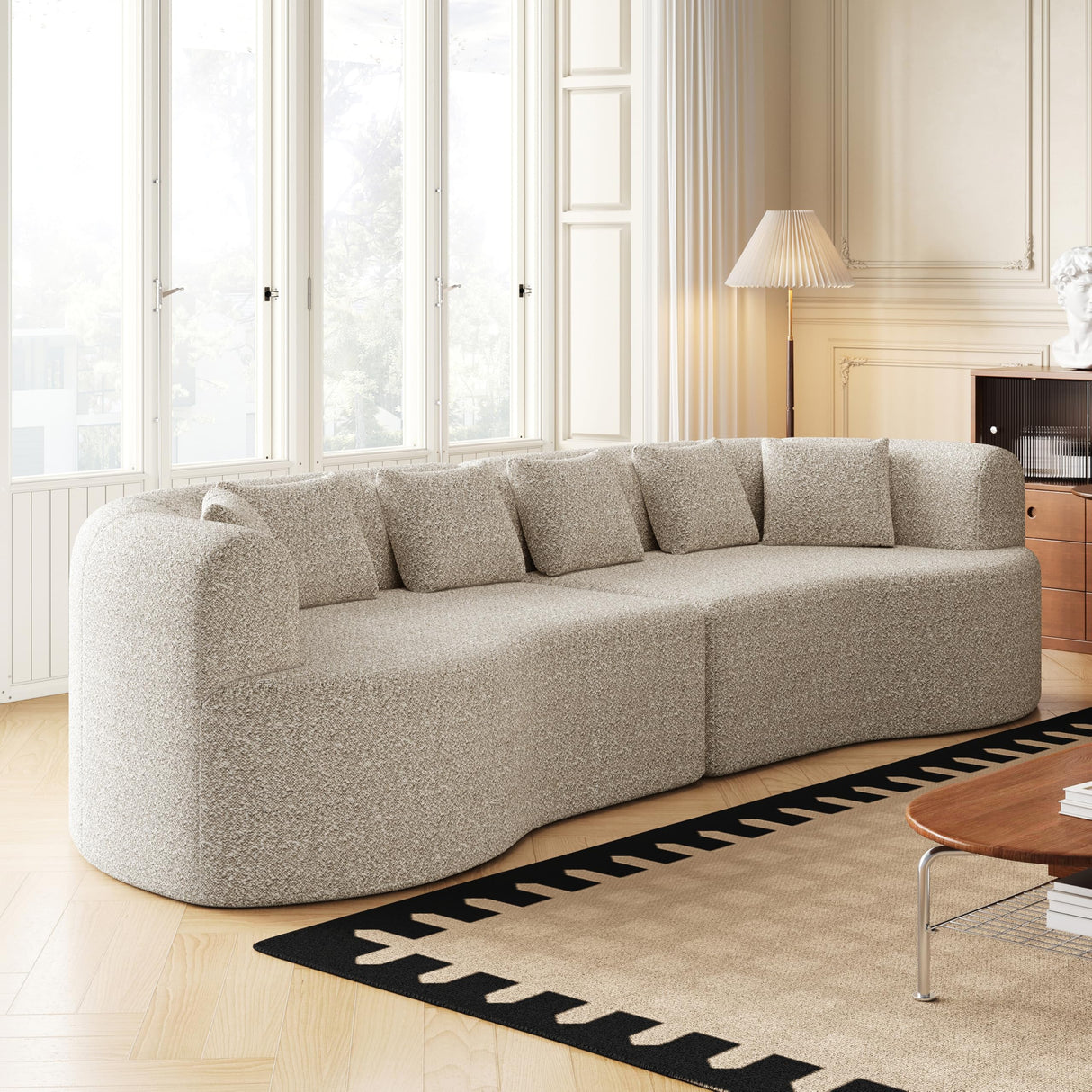 KEIKI 106.3" Curved Sectional Sofa, Oversized Cloud Couch with 6 Pillows, Deep Seat Sofa for Living Room, Guest, Bedroom, No Assembly Required, Light Khaki KEIKI