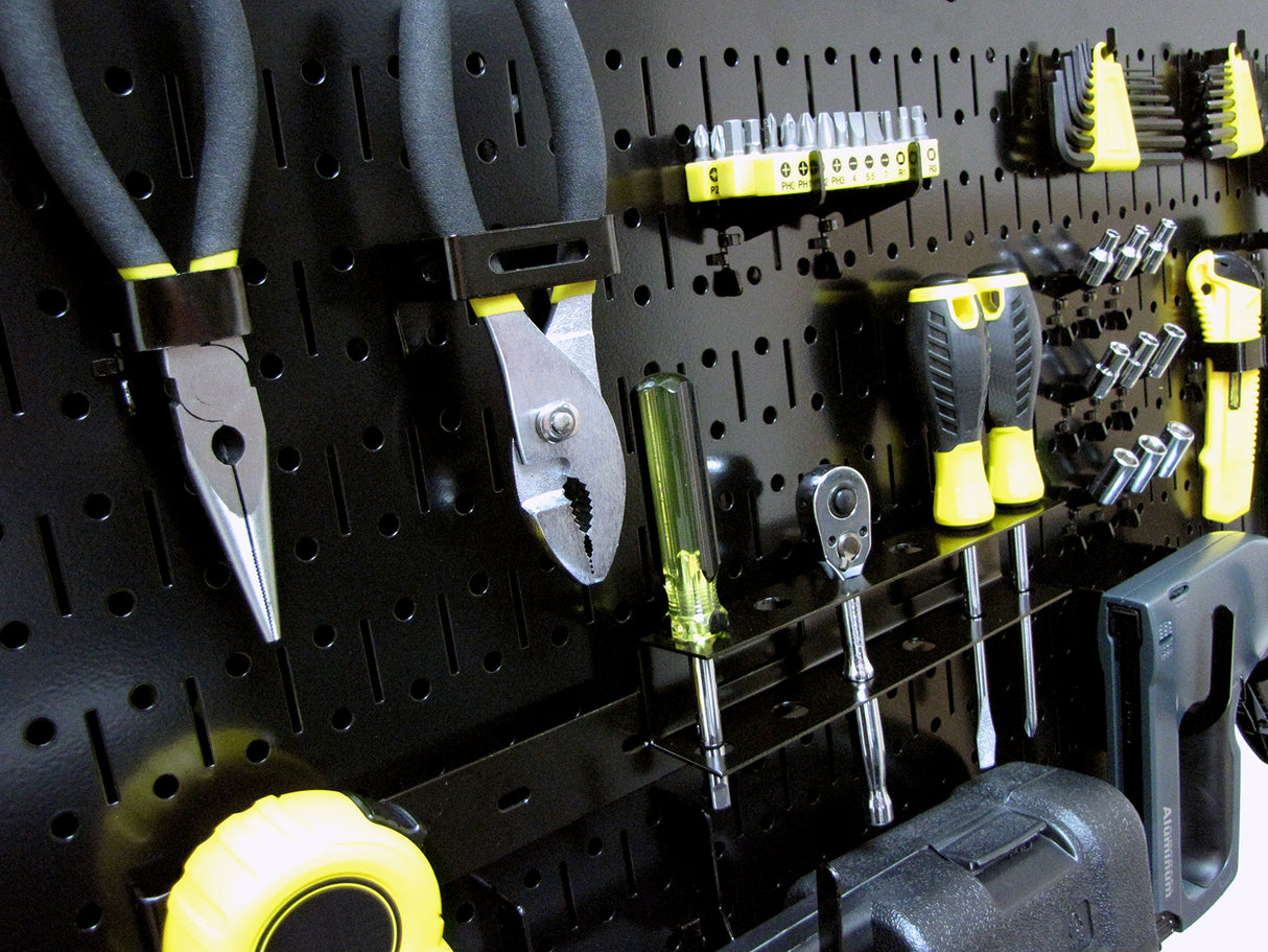 Wall Control Pegboard Rack Horizontal Metal Pegboard Garage Tool Storage Pack - Two 32-Inch Wide x 16-Inch Tall Easy To Install Peg Boards (Black) Wall Control