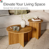 Stead Round Fluted Nesting Coffee Table - 2 Piece Coffee Table Set - Living Room Furniture - Modern Home Decor - Solid Wood Base and Wood Grain Veneer Top (Medium Oak) - Living Room Furniture Sets Stead