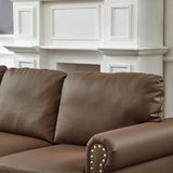 KEIKI Faux Leather Loveseat Sofa, 59.5"W Mid Century Modern Couch with Storage, Comfy 2 Seaters with Nailhead Trim & Rolled Armrests, Deep Seat Small Sleeper for Living Room, Apartment, Office, Brown KEIKI