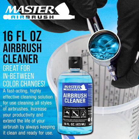 Master Airbrush Cleaner, 16-Ounce Pint Bottle - Fast Acting Cleaning Solution, Quickly Remove Water-Based Acrylic Paint, Watercolor, Makeup - Clean Clogged Airbrushes, Brushes, Artist Tools Master Airbrush
