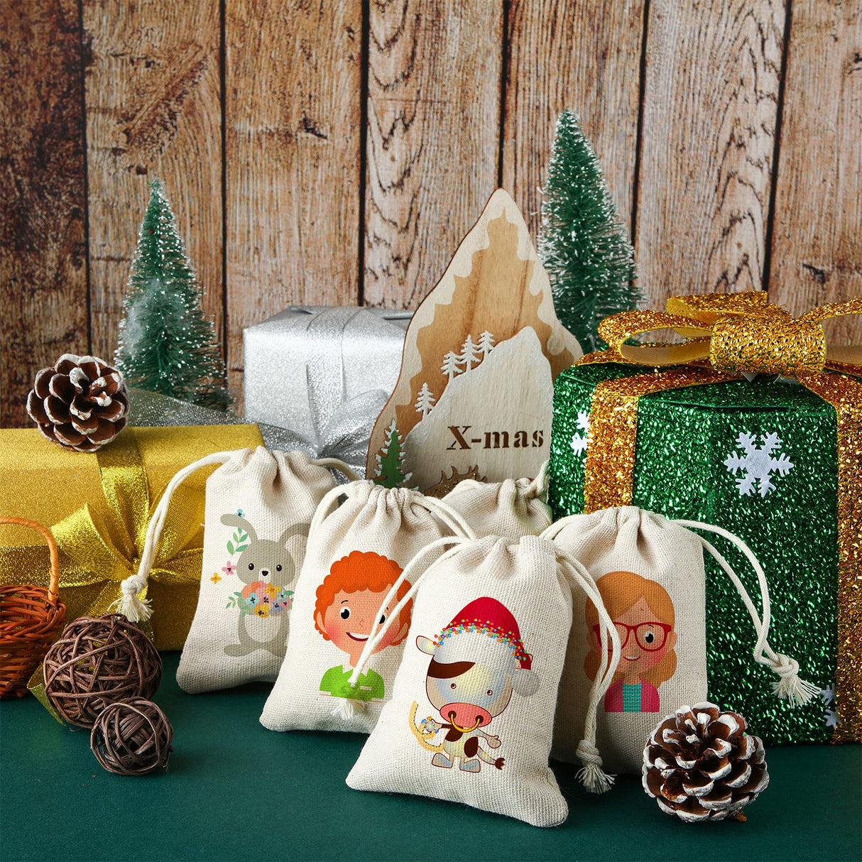 Shappy 20 Pieces Valentine's Day Sublimation Burlap Bags Sublimation Linen Burlap Drawstring Bag Sublimation Burlap Present Bags with Drawstring for Favors Party DIY Craft Candy Bag Shappy