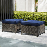 Joyside Outdoor Ottomans for Patio Set of 2 PE Wicker Steel Frame Outdoor Footstool with Removable Olefin Cushions for Garden, Patio, Backyard and Deck, Blue Joyside