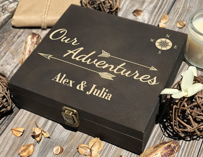 Our Adventures Box, 8.5 in x 8 in x 2.5 in, Wooden Box, Keepsake Box, Memory Box, Gift box, 5th Anniversary Gift, Unique Gift Ideas, Travel, Wooden