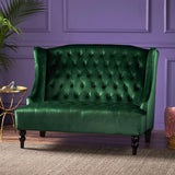 Modern Tufted Velvet Wingback Loveseat, Tufted Velvet 2 Seat Couch Sofas with High Back Thick Padded Cushioned Seats for Living Room, Victorian Style, Emerald Merax