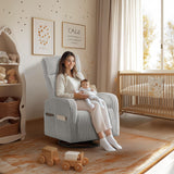 Yaheetech 360° Swivel Glider Chair for Nursery, Rocking Chair Nursing Chair with Side Pockets, Corduroy Glider for Living Room with High Back Light Gray Yaheetech