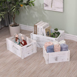 SENRYEE Farmhouse Antique White Wooden Crate For Storage,Rustic Decorative Boxes,Set Of 3 Extra Large Nesting Wooden Storage Crates For Home Decor,Handmade Natural Solid Wood Box (Rustic White) SENRYEE