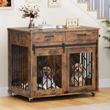 YITAHOME Dog Kennel Furniture for 2 Dogs, 39 inch Double Dog Crate with Storage Drawers, Indoor Wooden Dog House Heavy Duty for 2 Small Medium Dogs, Brown YITAHOME