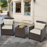 JAMFLY 3 Pieces Wicker Patio Furniture Set Outdoor, Wicker Chairs Conversation Set Small Patio Furniture for Apartment Balcony Bistro, Beige JAMFLY