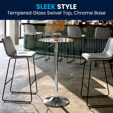 Flash Furniture Chad 23.5'' Round Glass Cocktail Table with Adjustable Height Frame, Bar Height Table for Commercial or Residential Use, Clear/Chrome Flash Furniture