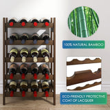 SMIBUY Bamboo Wine Rack, 20 Bottles Display Holder, 5-Tier Free Standing Storage Shelves for Kitchen, Pantry, Cellar, Bar (Walnut) SMIBUY