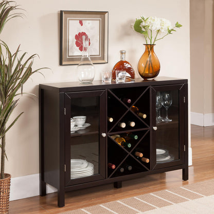 Kings Brand Furniture Wine Bar Cabinet for Liquor and Coffee Buffet, Sideboard with Storage Shelves for Dining Living Room Kitchen, Espresso - WoodArtSupply