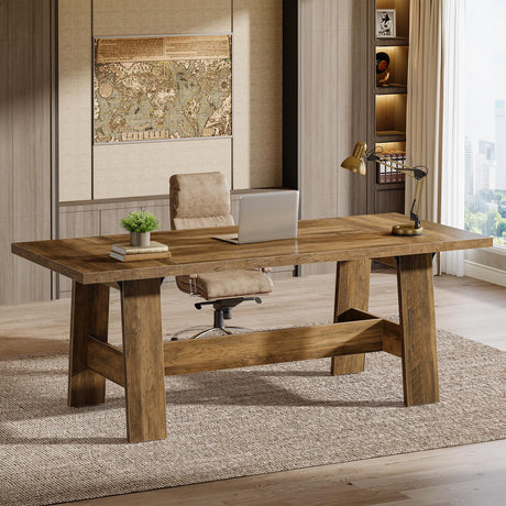 Tribesigns 70.47-Inch Executive Computer Desk, Farmhouse Home Office Desk with Large Tabletop, Industrial Study Writing Table Workstation Business Furniture, Rustic Brown Tribesigns