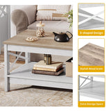 DWVO Coffee Tables for Living Room,Farmhouse Coffee Table, Storage Coffee Table, Small Coffee Table, Wood Coffee Table with Thicker Legs 2 Tier Coffee Table Center Table for Living Room, Grey Wash DWVO