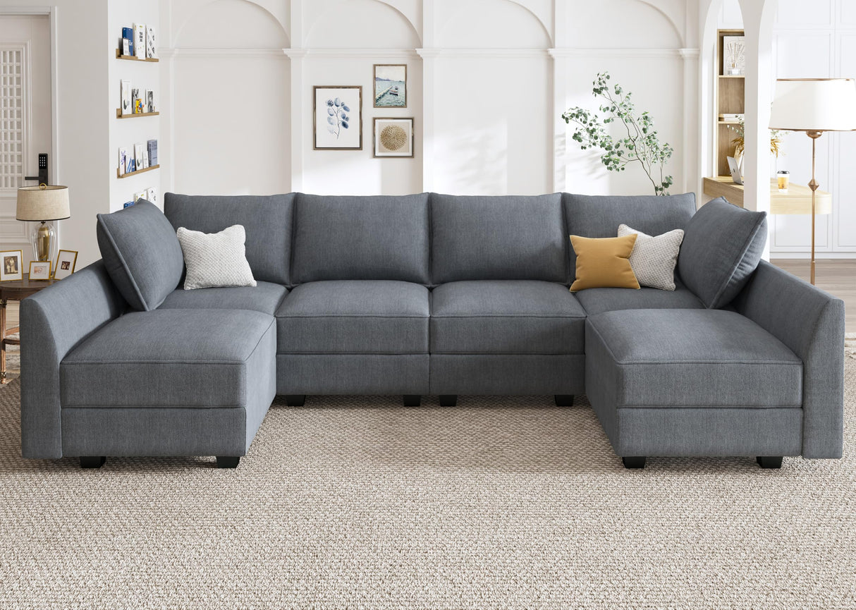 HONBAY Modular Couch U-Shaped Modular Sectional Sofa, Sectional Couch with Storage Seats (U Shape Sofa-2, Bluish Grey) HONBAY