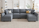 HONBAY Modular Couch U-Shaped Modular Sectional Sofa, Sectional Couch with Storage Seats (U Shape Sofa-2, Bluish Grey) HONBAY