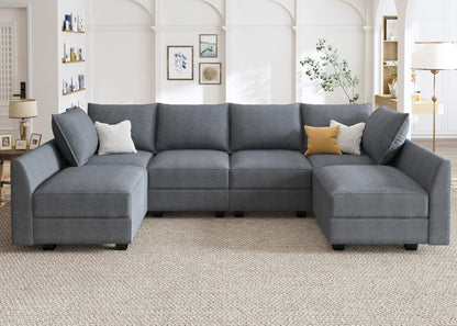 HONBAY Modular Couch U-Shaped Modular Sectional Sofa, Sectional Couch with Storage Seats (U Shape Sofa-2, Bluish Grey)