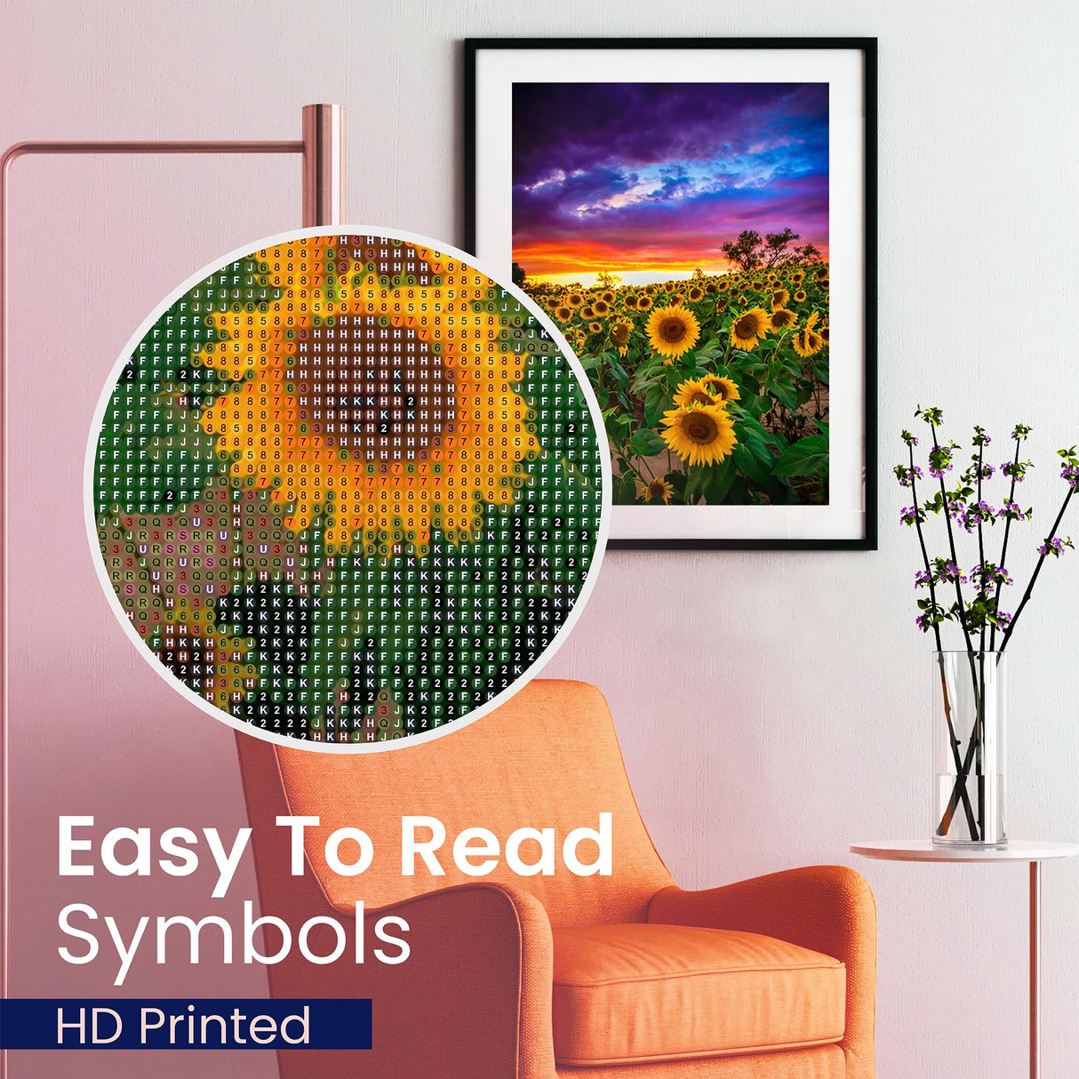 Modern Merch Sunflower Diamond Art Kits for Adults, Sunset Landscape 5D Diamond Painting for Adults, DIY Sunflower Wall Art Cross Stitch Kits, Full Round Drill 12x16in Modern Merch