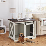 GAOMON 37'' Sliding Barn Door Dog Crate Furniture with Flip Top and Movable Divider, Wooden Dog Crate Table, Dog Kennel Side End Table, Furniture Style Large Dog House, White GAOMON