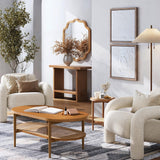 Sonia Bohemian 2-Tier Oval Coffee Table, Living Room Cane Table with Storage Shelf and Mid-Century Legs in Honey Brown Wood with Rattan Accent Nathan James