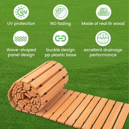 Wooden Garden Pathway 8FT Roll Out Wooden Pathway Garden Boardwalk Walkways Weather-Resistant UV Protected Roll Up Wood Road Floor for Outdoor - WoodArtSupply