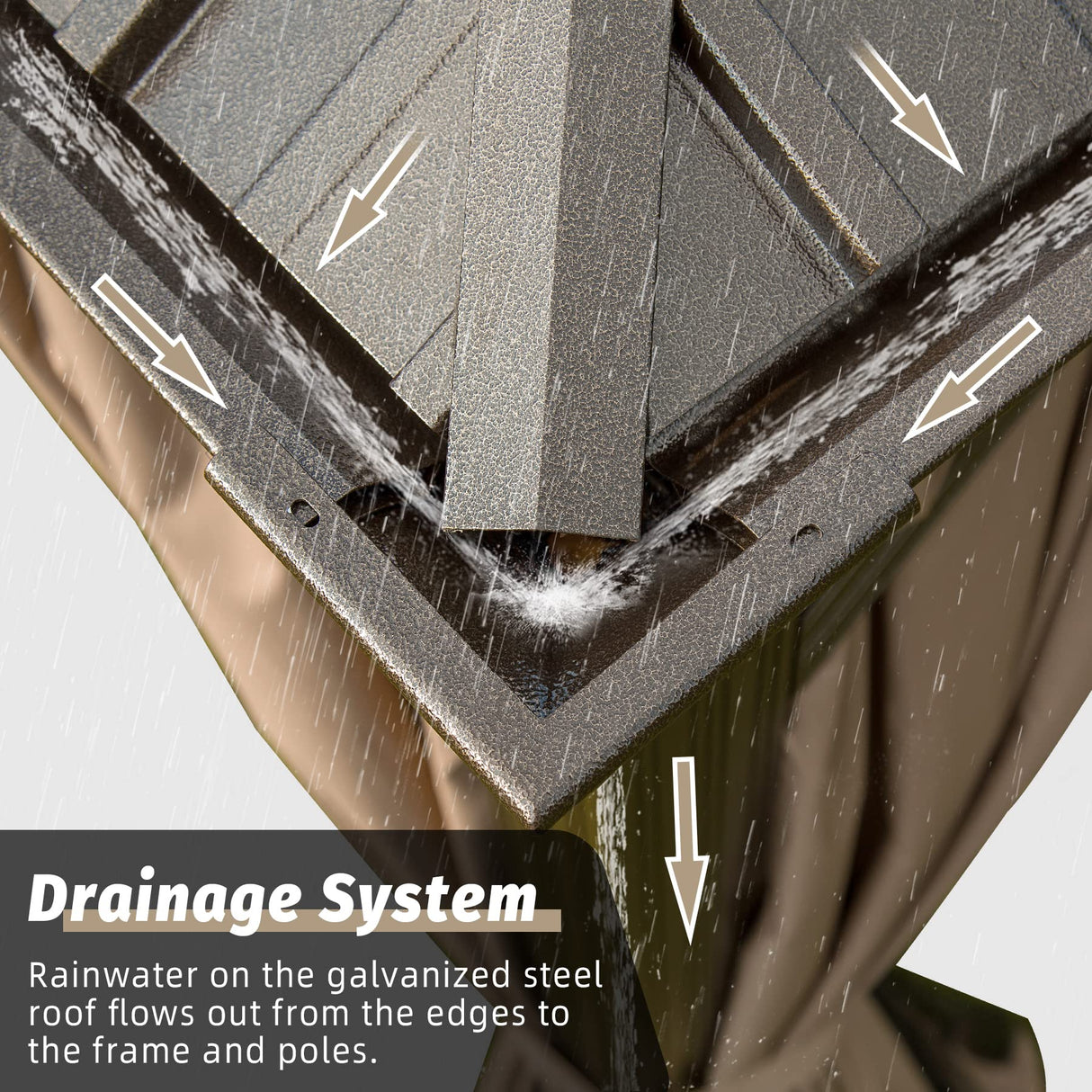 Domi Hardtop Gazebo 12x20FT, Outdoor Gazebo with Galvanized Steel Double Roof, Aluminum Frame, Built-in Gutter System, Curtain and Netting, Metal Gazebo Pavilion for Patio Deck Garden, Brown domi outdoor living