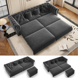 LuxyHoom 89" King Pull Out Sofa Bed, Velvet Chesterfield Sleeper Sofa Couch, 3 in 1 Convertible Tufted Futon Couches with Ottoman for Living Room, Small Space, Apartment, Office, Bedroom, Gray LuxyHoom