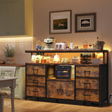 EnHomee Dresser TV Stand for Bedroom with LED Lights & power outlets for 55" TV Stand Dresser for Bedroom Entertainment Center with 7 Fabric Drawers and Wood Shelves for Living Room, Rustic Brown EnHomee