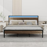 Tuconia Grey King Bed Frame with LED Lights, Storage Headboard & Built-In Charging Station Tuconia