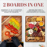 Contour Wood Cutting Board - Large Acacia Butcher Block Chopping Board for Kitchen w/Stand, Sustainable Wood, Juice Groove - Doubles as 4 Compartment Apace Living