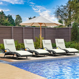 YITAHOME Patio Chaise Lounge Chair Set of 4, Wicker Chaise Lounge Outdoor Rattan Reclining Chair with Armrests/Pull-out Cup Holder/5-Position Backrest/Cushion & Headrest-Beige YITAHOME