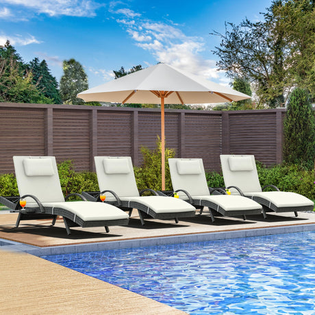 YITAHOME Patio Chaise Lounge Chair Set of 4, Wicker Chaise Lounge Outdoor Rattan Reclining Chair with Armrests/Pull-out Cup Holder/5-Position Backrest/Cushion & Headrest-Beige YITAHOME