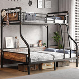 Jocoevol Metal Bunk Bed Twin Over Full, Industrial Bunkbeds Heavy Duty Bed with Safety Guard Rails and Space-Saving Design, Steel Bed for School, Bedroom (Vintage Brown) Jocoevol