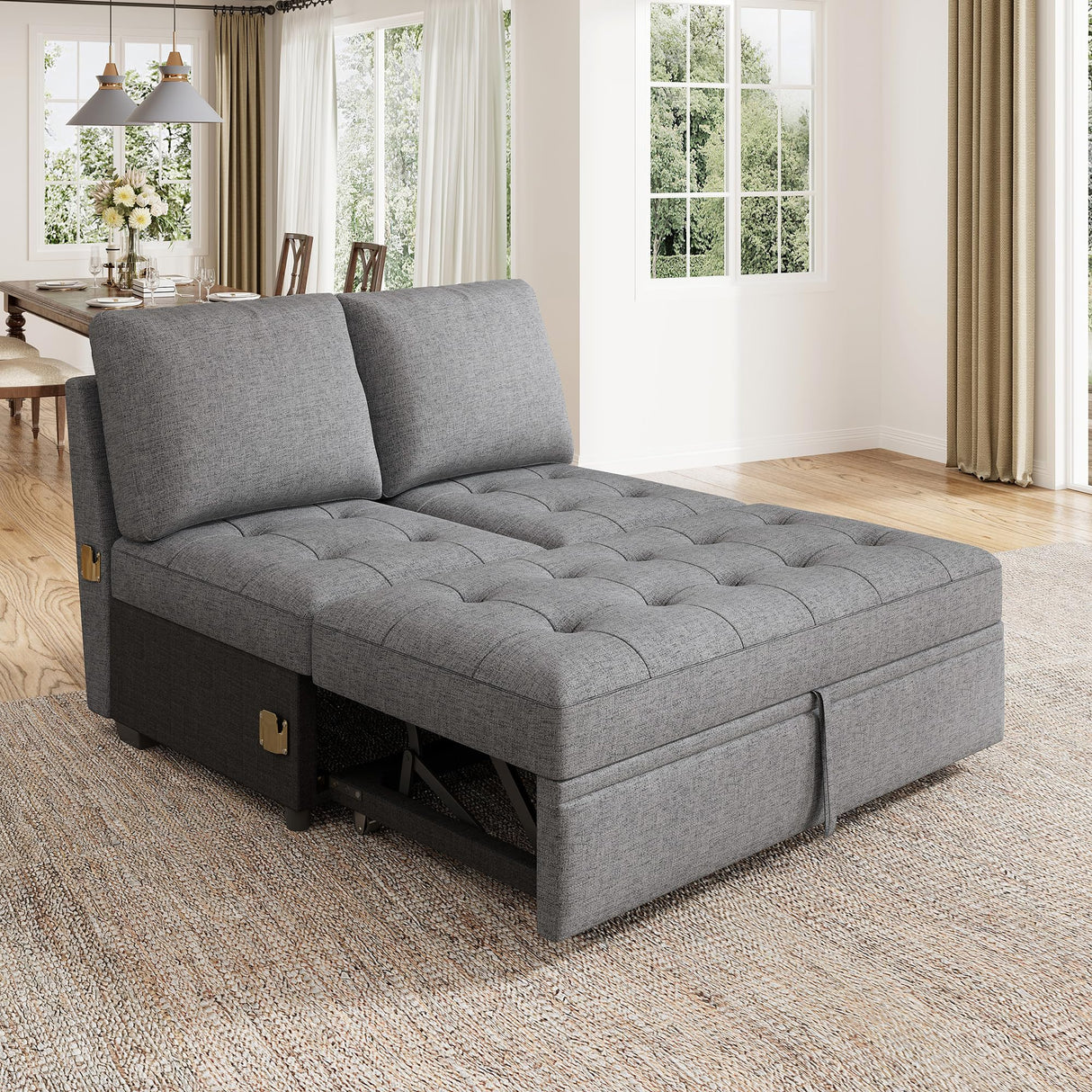 HONBAY Modular Sectional Sleeper Sofa with Pull Out Bed, Pull Out Bed for Sectional Couch, Grey HONBAY
