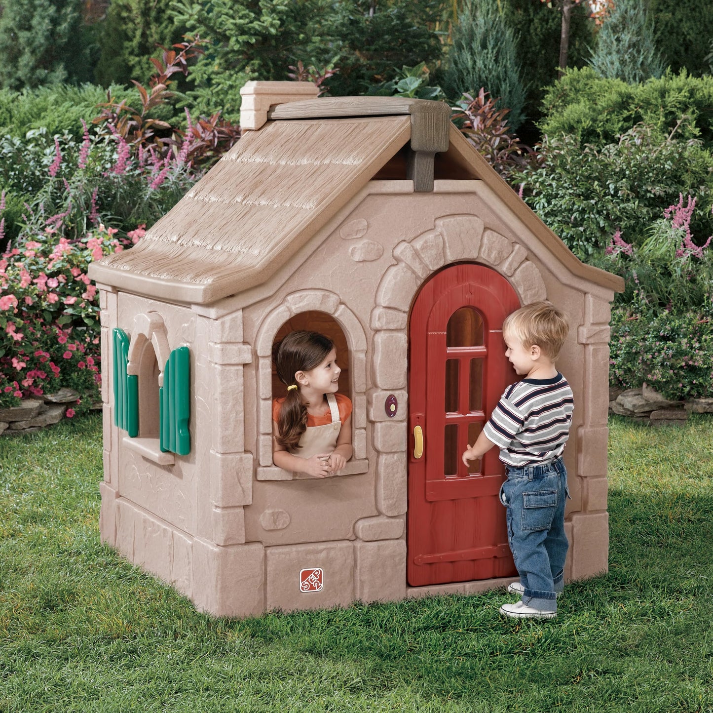 Step2 Naturally Playful StoryBook Cottage for Kids, Outdoor Playhouse with Realistic Details and Interactive Features for Toddlers, Ages 1.5+ Years Old, Easy Assembly