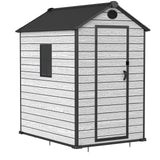 EHHLY 4.4x6 FT Resin Outdoor Storage Shed Large, 230 Cuft Garden Tool Sheds & Outdoor Storage Plastic Shed with Floor, 7FT Tall Backyard Outside Lawn Mower Storage Shed with Side Window, Cemented Grey EHHLY