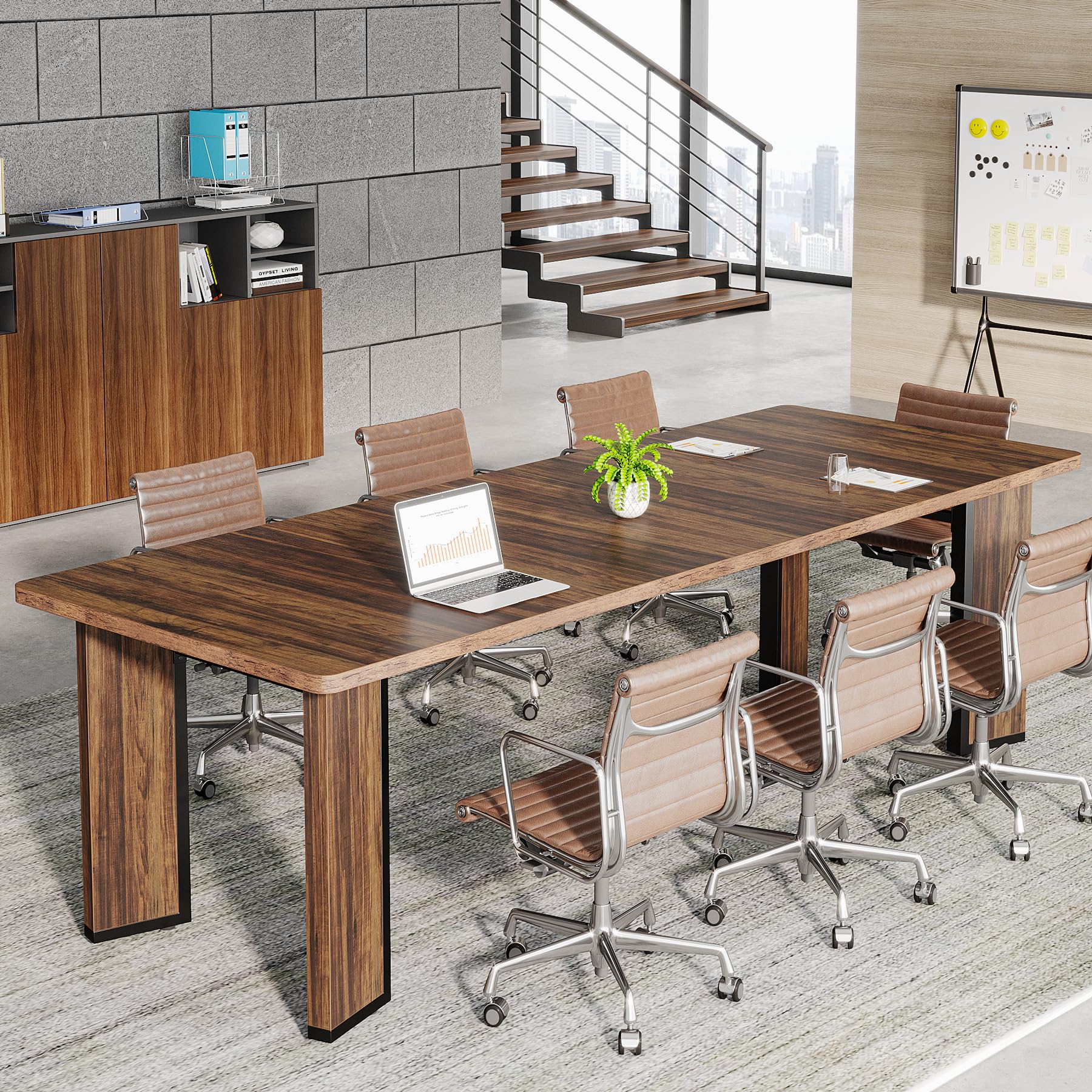 Tribesigns 6.5ft Conference Table for 6-8 Person, 78.8L x 27.5W x 29.5H Inches Rectangular Meeting Table Large Wood Seminar Table for Office Meeting Conference Room, Black Brown - WoodArtSupply