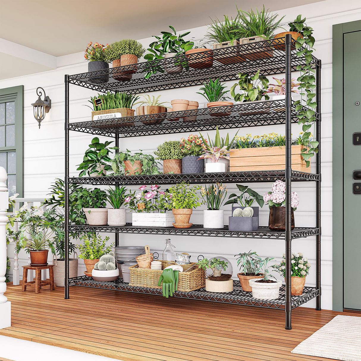 REIBII 55.5" W Storage Shelves 3200LBS Metal Shelving 5 Tier Wire Shelving Unit Garage Shelving Heavy Duty Metal Shelves for Storage Rack Commercial Adjustable Pantry Shelf, 55.5" W X 18''D X 71" H REIBII