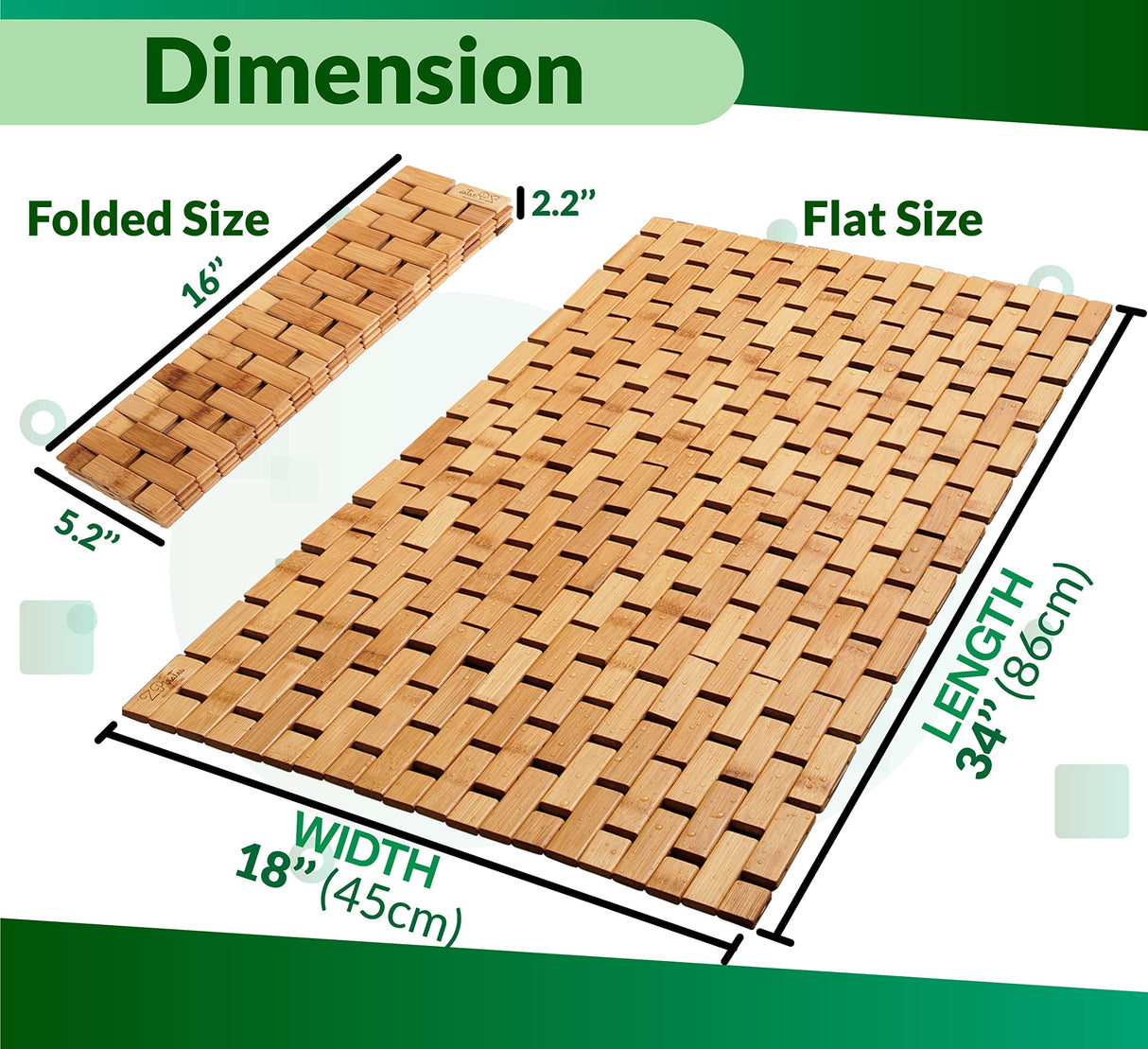 ZPirates Natural Bamboo Wood Bath Mat - Large, 34 x 18 Inches (L x W) Foldable Bathmat, Accessories for Bathroom Sauna Spa Tub and Outdoor ZPirates