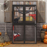 COZIWOW Catio Outdoor Cat Enclosure Window Access, Wooden Cat House, Indoor Cat Cage with Hammock for Patio(Gothic) COZIWOW