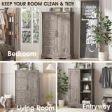 Vabches 5 Drawers Dresser for Bedroom with Sliding Barn Door, 48" Tall Farmhouse Modern Chest of Drawers, Wood Organizer Dresser for Bedroom, Hallway, Living Room, Rustic Washed Grey Vabches